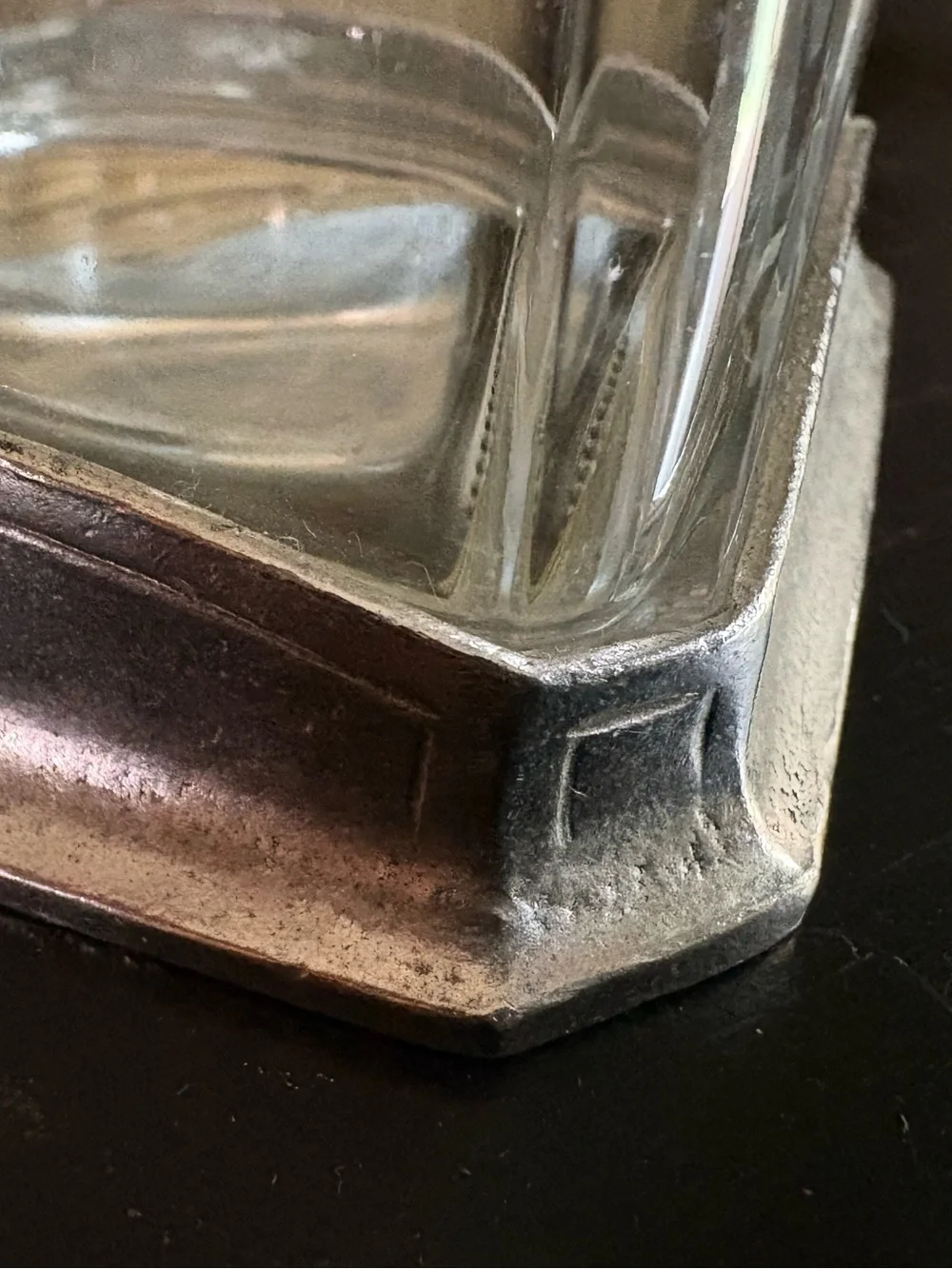 Italian Glass & Pewter Medium Geometric Decanter w/ Rounded Stopper Minimalist